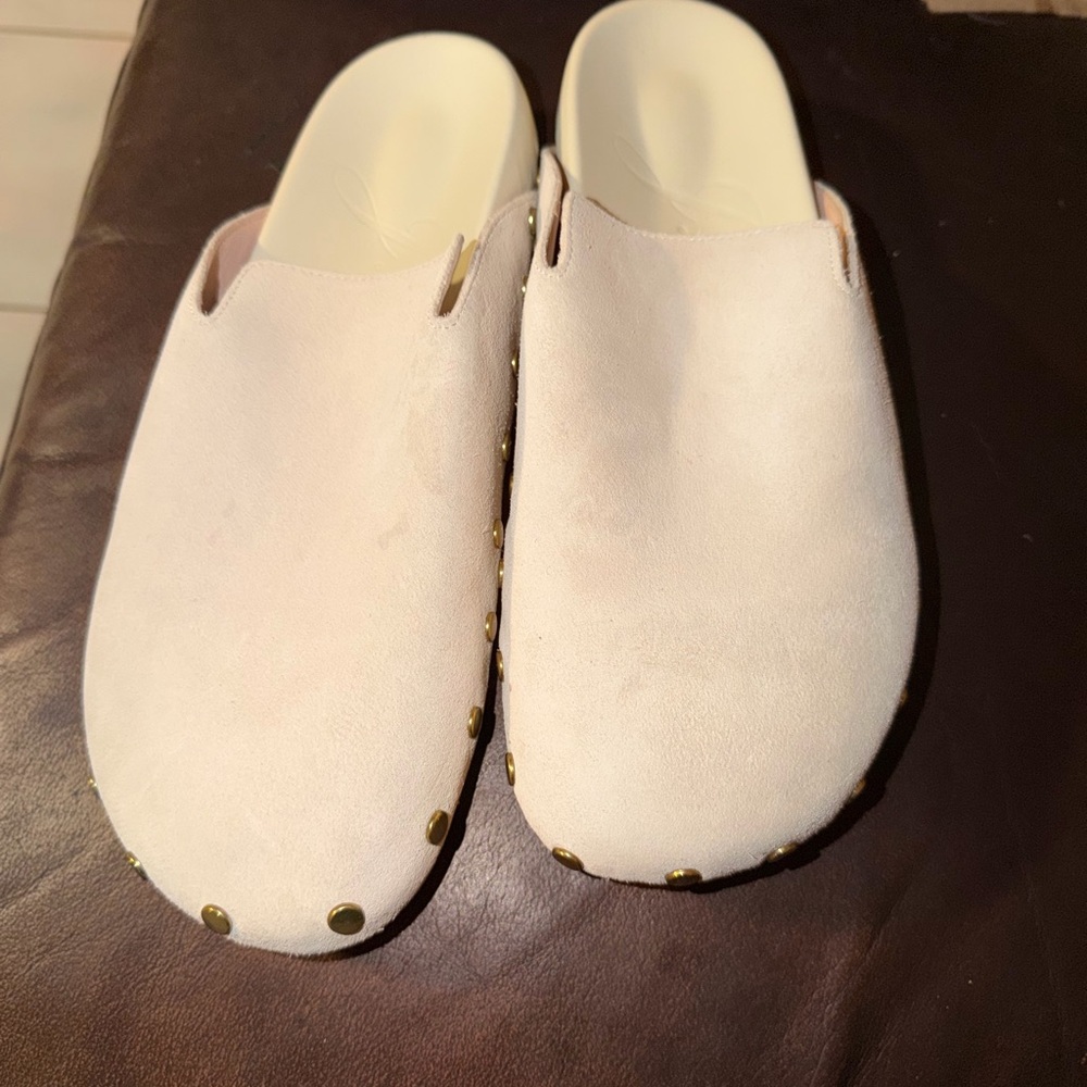 Cream Slip-On Mules with Gold Studs